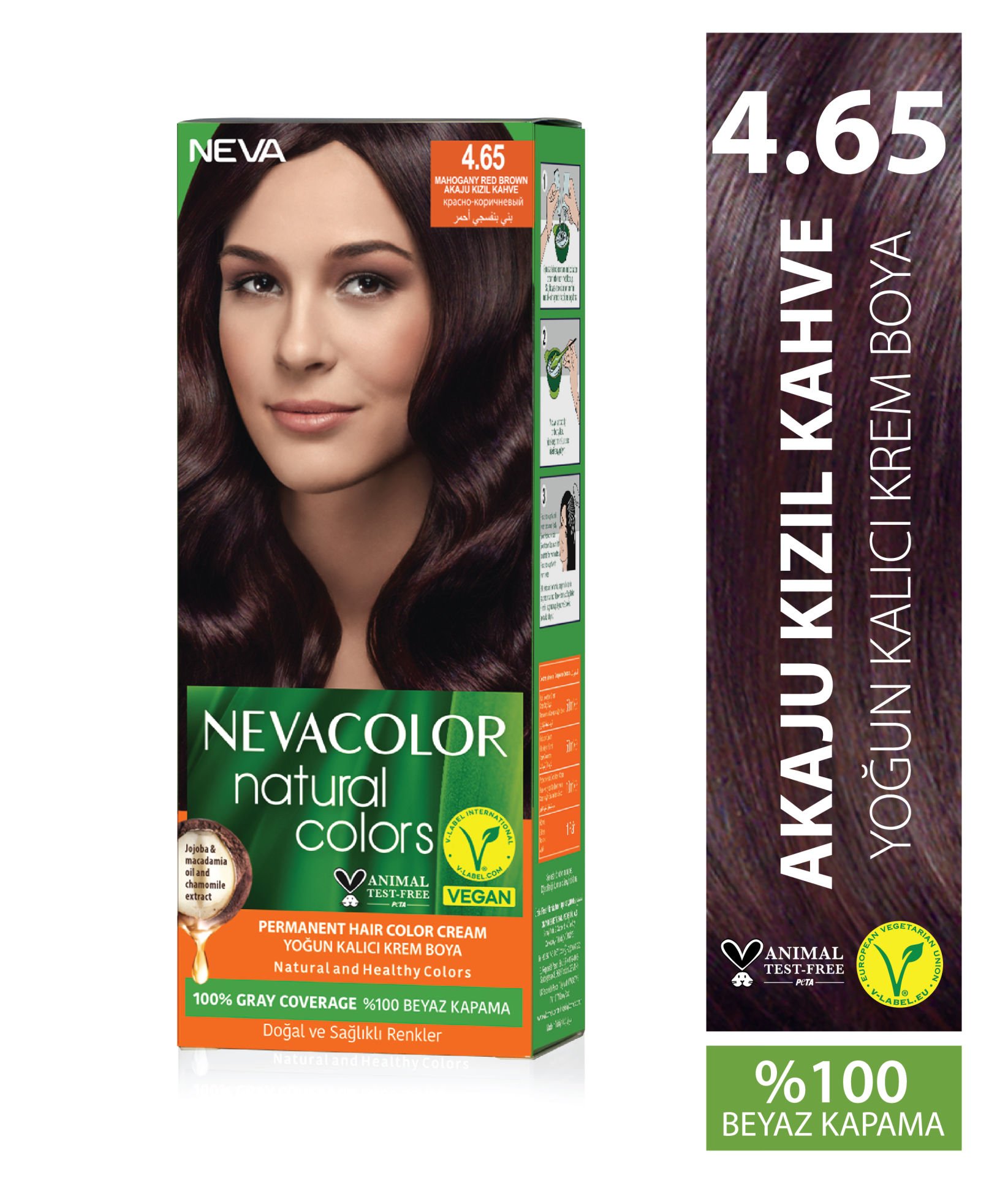 Nevacolor Natural Colors 4.65 Akaju Kızıl Kahve - Kalıcı Krem Saç Boyası Seti