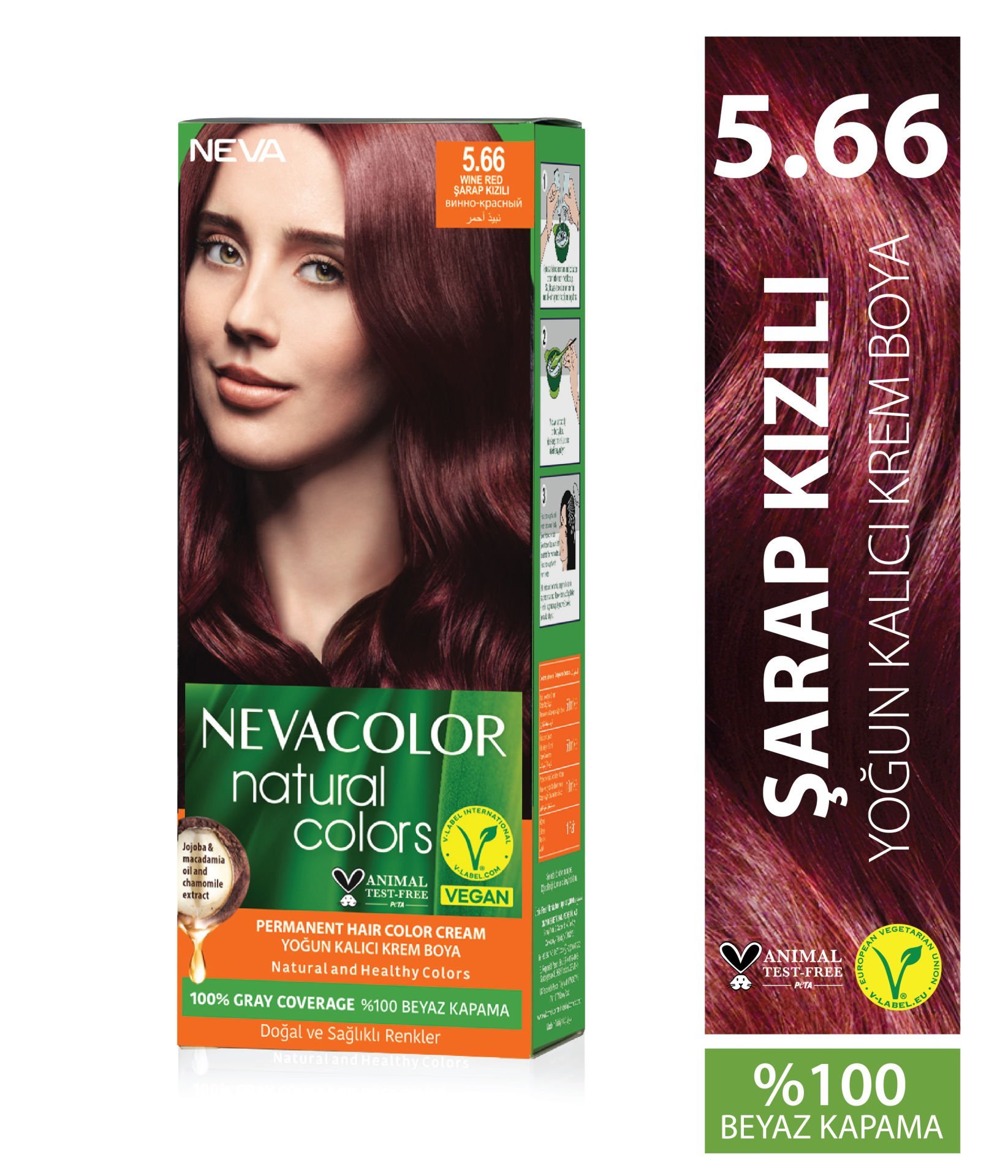 Nevacolor Natural Colors 5.66 Şarap Kızılı - Kalıcı Krem Saç Boyası Seti