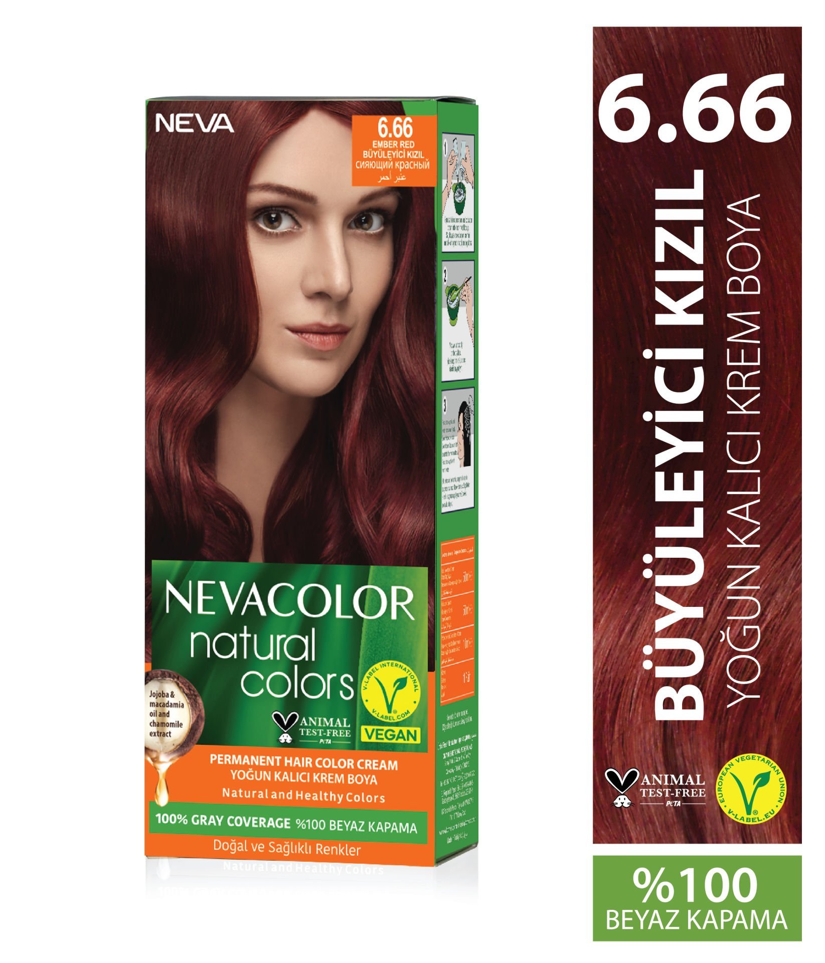 Nevacolor Natural Colors 6.66 Büyüleyici Kızıl - Kalıcı Krem Saç Boyası Seti