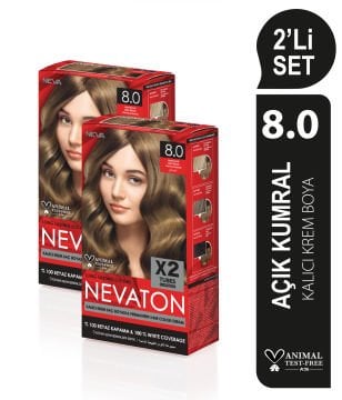 NEVATON 2 x 2'Lİ SET 8.0  AÇIK KUMRAL Kalıcı Krem Saç Boyası Seti (4 boya + 4 oksidan)
