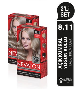 NEVATON 2 x 2'Lİ SET 8.11 AÇIK KUMRAL YOĞUN KÜLLÜ Kalıcı Krem Saç Boyası Seti (4 boya + 4 oksidan)
