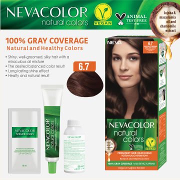 Nevacolor Natural Colors 6.7 Çikolata Kahve - Kalıcı Krem Saç Boyası Seti