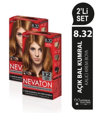 NEVATON 2 x 2'Lİ SET 8.32 AÇIK  BAL KUMRAL Kalıcı Krem Saç Boyası Seti (4 boya + 4 oksidan)