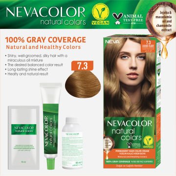 Nevacolor Natural Colors 7.3 Karamel Kumral - Kalıcı Krem Saç Boyası Seti