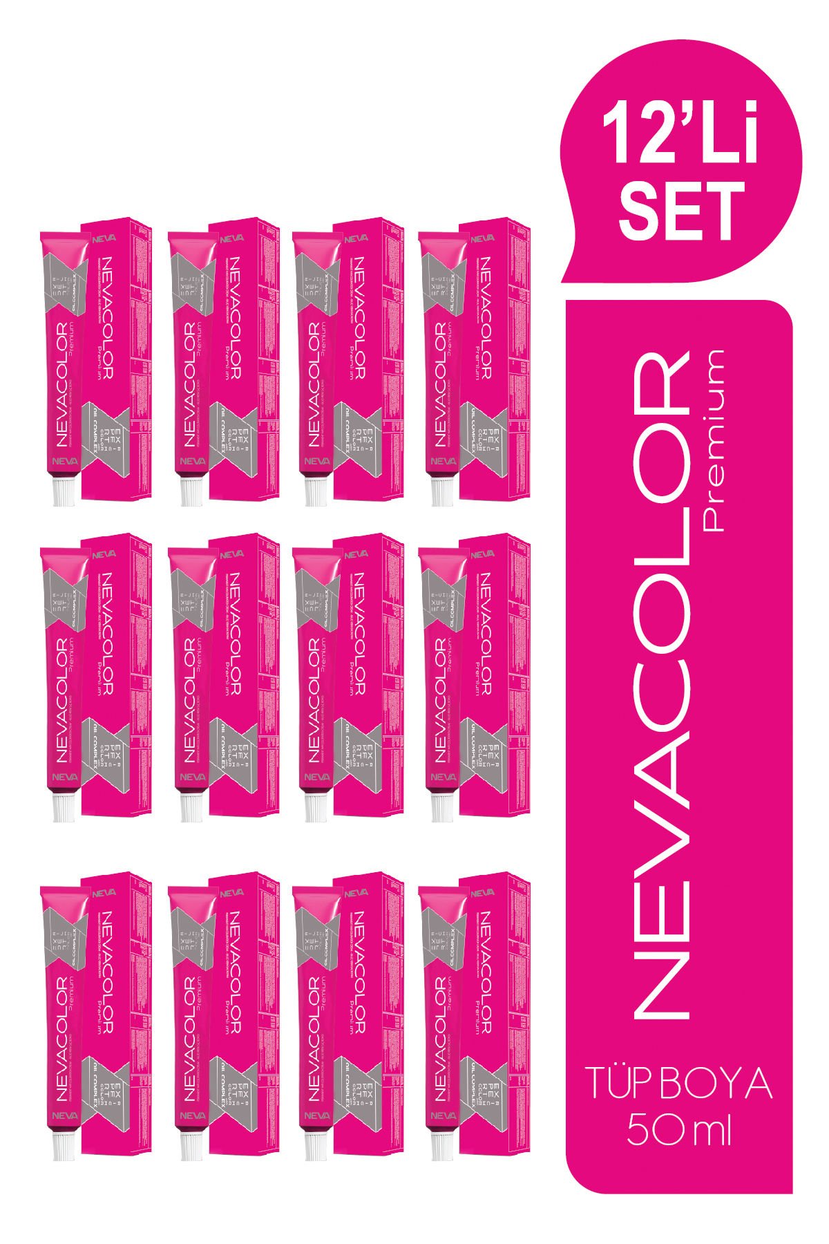 NEVACOLOR Premium 12'Lİ SET  8.44 TARÇIN BAKIR Kalıcı Krem Saç Boyası (50ml x 12 adet)