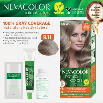 Nevacolor Natural Colors 9.11 Çok Açık Kumral Yoğun Küllü - Kalıcı Krem Saç Boyası Seti