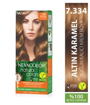 Nevacolor Natural Colors 7.334 Altın Karamel - Kalıcı Krem Saç Boyası Seti