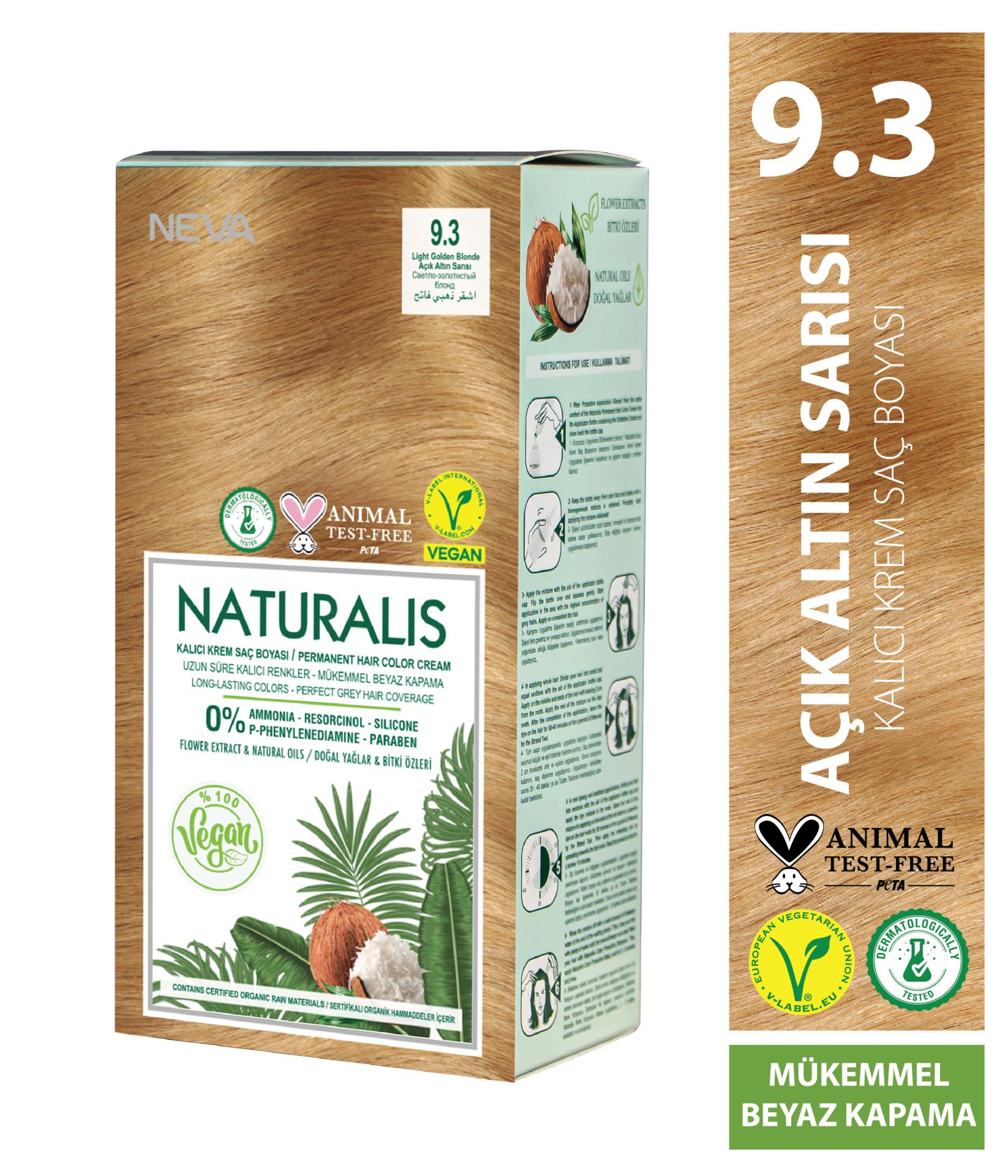 Nevacolor Naturalis Vegan Açık Altın Sarısı 9.3 Kalıcı Krem Saç Boyası Seti
