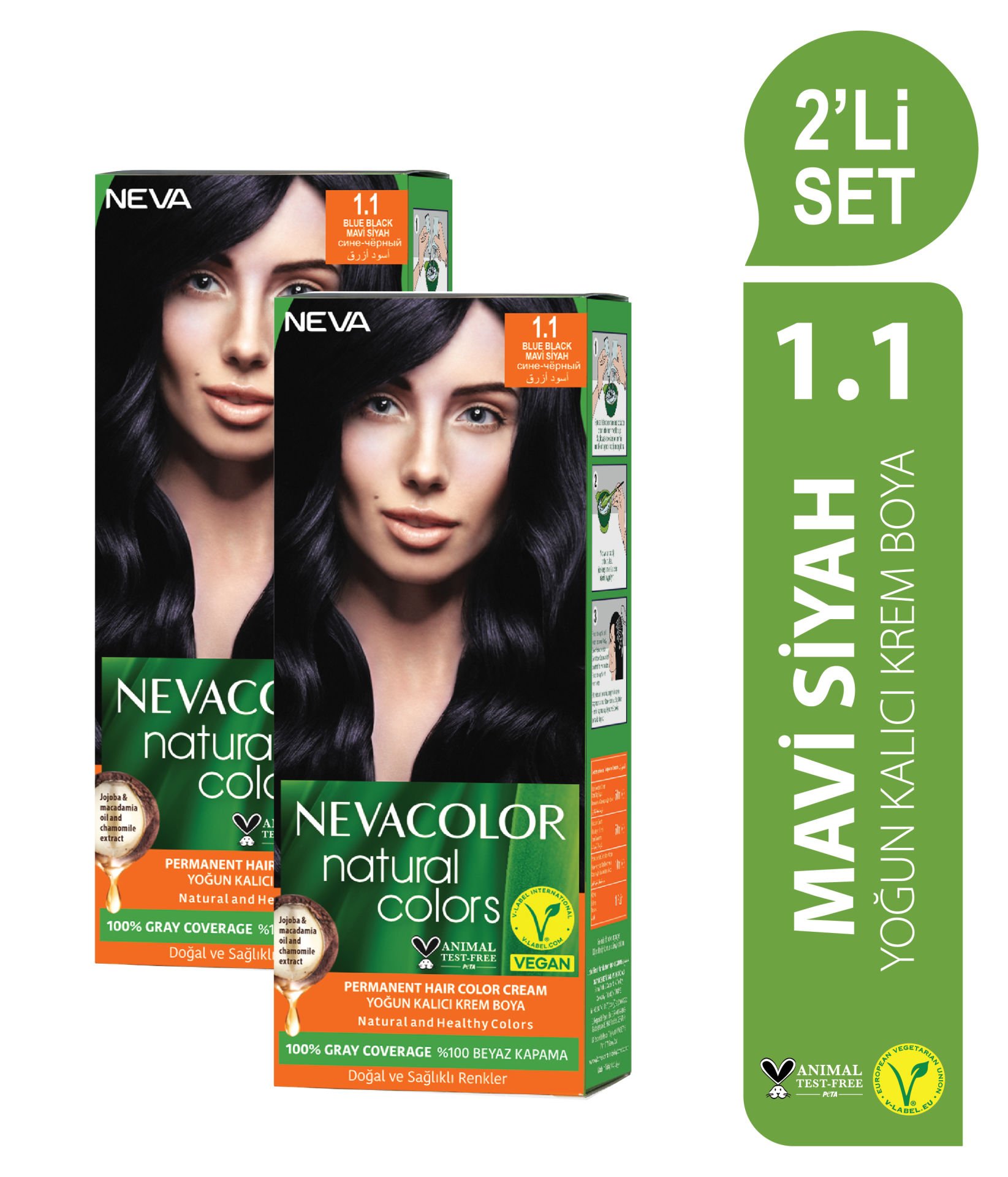 Natural Colors 2'Lİ SET  1.1 MAVİ SİYAH Kalıcı Krem Saç Boyası Seti