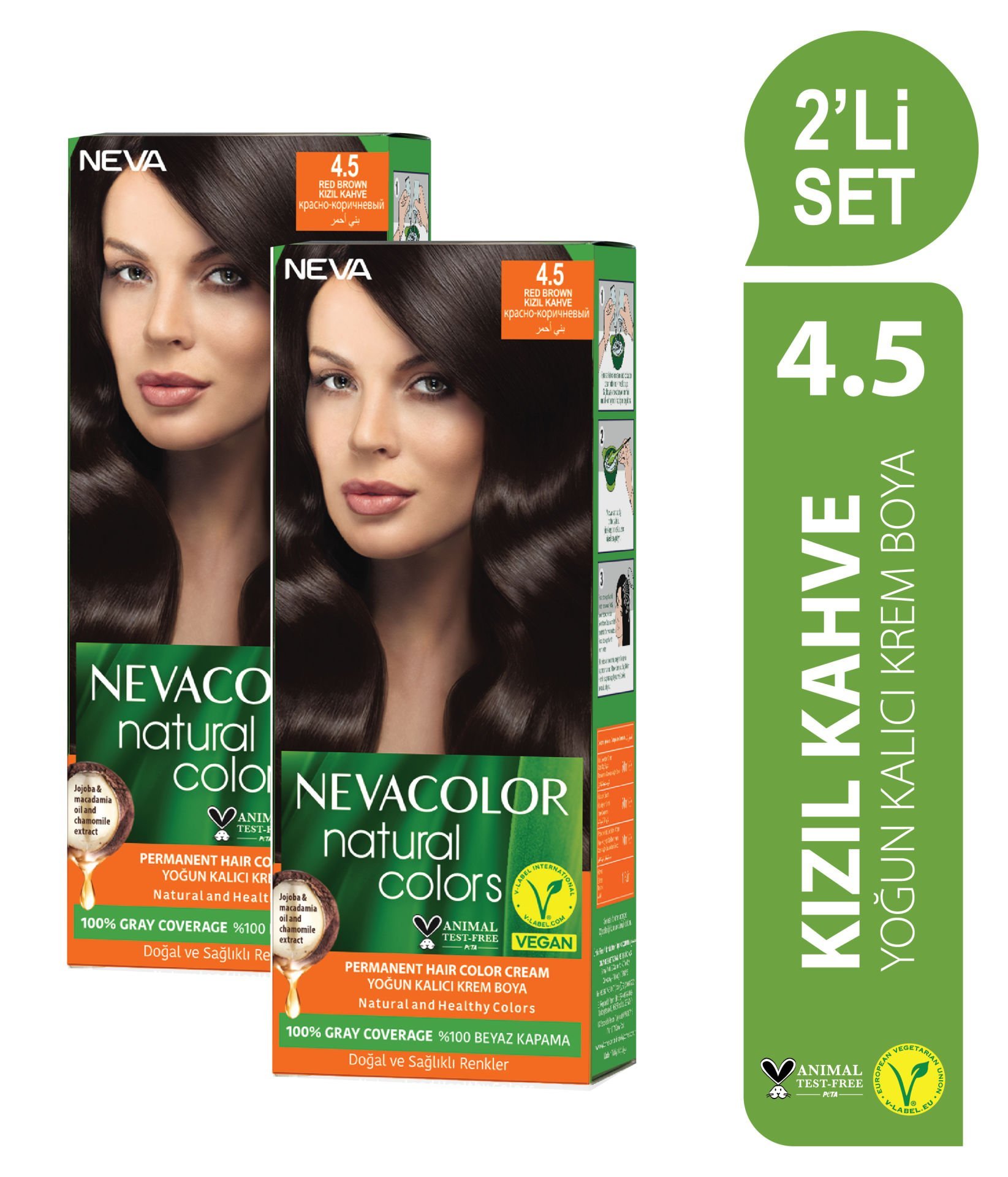 Natural Colors 2'Lİ SET  4.5 KIZIL KAHVE Kalıcı Krem Saç Boyası Seti