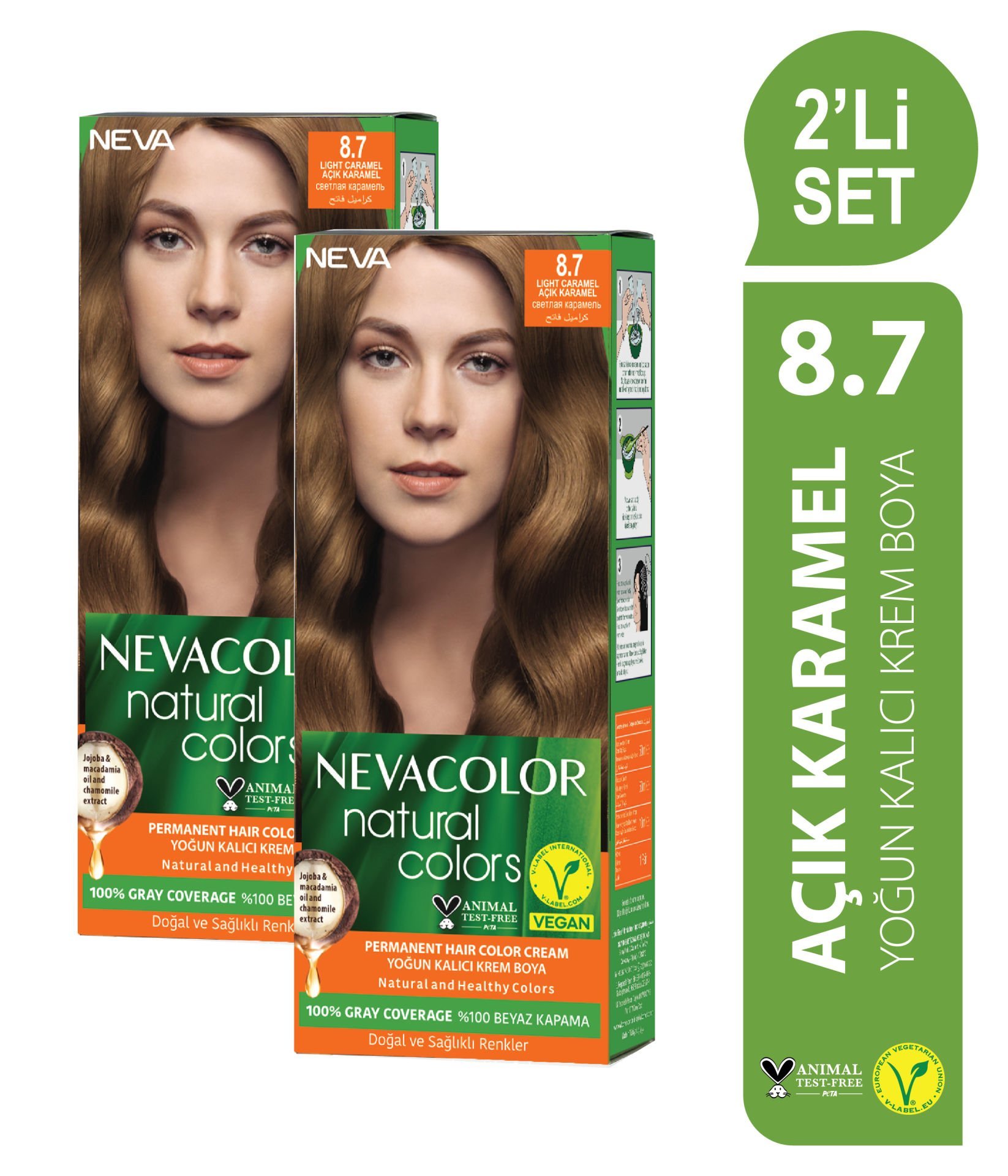 Natural Colors 2'Lİ SET  8.7 AÇIK KARAMEL Kalıcı Krem Saç Boyası Seti