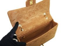 CHANEL Vintage Classic Camel Suede Medium Single Flap Bag