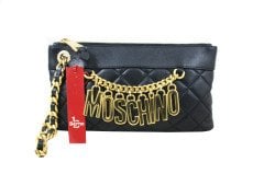 MOSCHINO Black Quilted Logo Chain Clutch