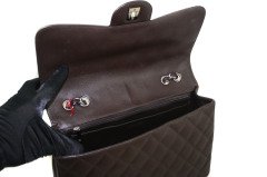CHANEL Dark Brown Quilted Caviar Jumbo Single Flap Bag