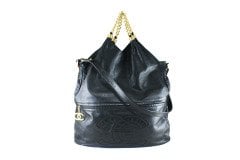 CHANEL Chain Strap Large Black Lambskin Leather Hobo Bag
