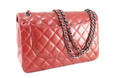 CHANEL Bordeaux Red Lambskin Quilted Jumbo Double Flap Bag