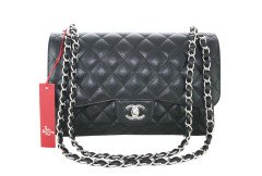 CHANEL Black Quilted Caviar Jumbo Double Flap Bag