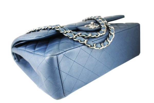 CHANEL Blue Lambskin Quilted Maxi Jumbo Double Flap