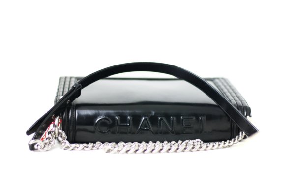 CHANEL Black Patent Leather Large Boy Bag