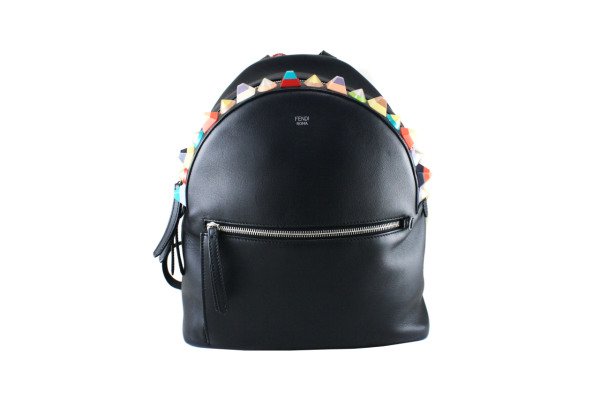 FENDI Black Leather Rainbow Studded Backpack