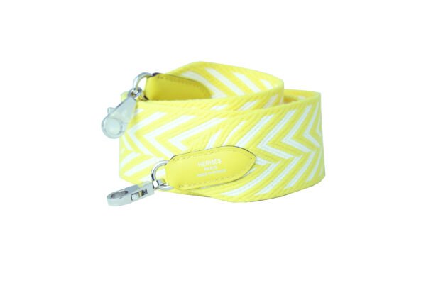 HERMES Toile Swift 50mm Sangle ZigZag Shoulder Strap Jaune de Naples White