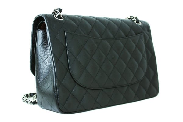 CHANEL Black Caviar Quilted Jumbo Classic Double Flap SHW