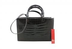 GUCCI Dark Brown Crocodile Bamboo Tote Bag