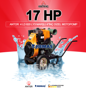 Antrac 4 LD 820 LY-3 Dizel Motopomp 17 HP Yağmurlama 4'' Parmak Marşlı Su Motoru