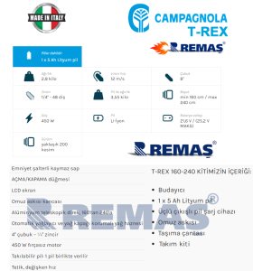 Campagnola T-REX 160-240 5.0 Ah Akülü Şarjlı Yüksek Dal Budama Testeresi