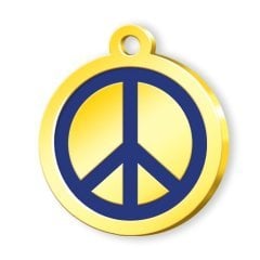24 Ayar Altın Kaplama Mineli Seri Dünya Barışı Desenli Künye - Mavi