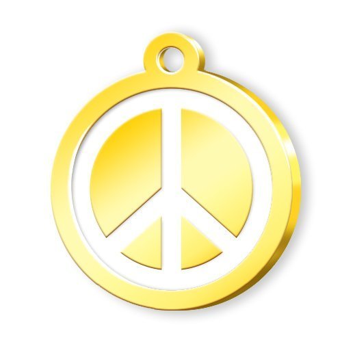 24 Ayar Altın Kaplama Mineli Seri Dünya Barışı Desenli Künye - Beyaz