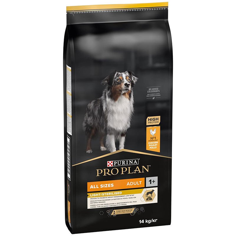 Proplan Light ve Kısırlaştırılmış Tüm Irklar için Tavuklu Pirinçli Yetişkin Köpek Maması 14 kg