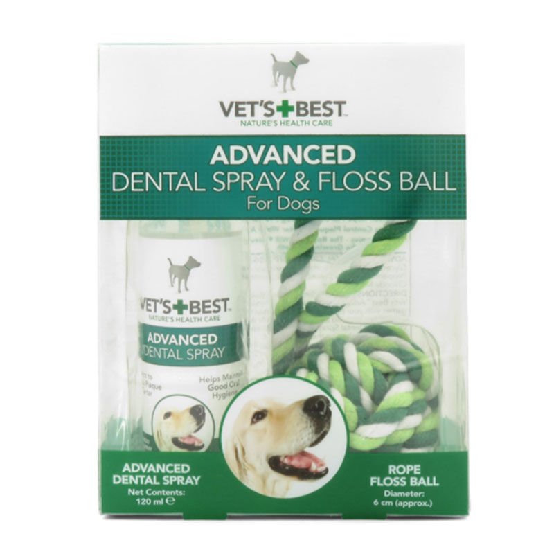 VET'S BEST Köpek Ağız ve Diş Bakım Spreyi 120ml ve Diş Temizleyici Halat Top 16 cm