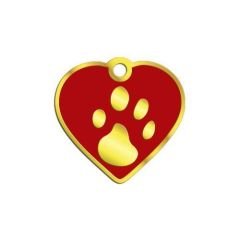 Dalis Pet Tag - Kalp Şeklinde 24 Ayar Altın Kaplama  Küçük Köpek ve Kedi Künyesi (Kırmızı)