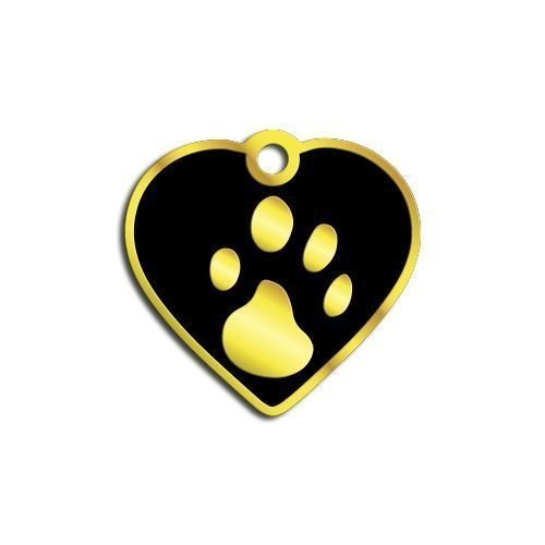 Dalis Pet Tag - Kalp Şeklinde 24 Ayar Altın Kaplama  Küçük Köpek ve Kedi Künyesi (Siyah)