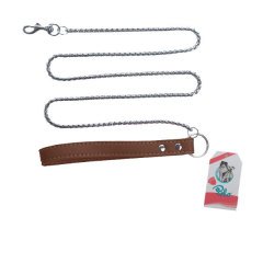 Polo Silver Deri Saplı Zincir Köpek Gezdirme Tasması 120 cm x 3 mm