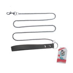 Polo Silver Deri Saplı Zincir Köpek Gezdirme Tasması 120 Cm x 5 mm