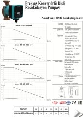 Smart Sirius 32/15 -180 ReSirkülasyon Pompası 250W- 1¼''