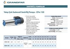 Grandfar  8CPm 120 (YP90) - Yatay Çok Kad. Pompa 2,3 HP