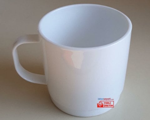 Plastik Çay Kahve Bardağı Beyaz Kulplu Kupa Polikarbon Kırılmaz 200 Ml
