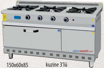 3 Gözlü Kuzine Ocak Fırınlı Doğalgazlı Sanayi Mutfak Ocakları