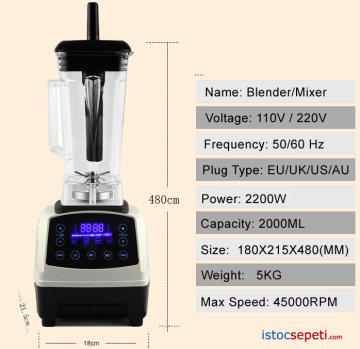 Bar Blender Dijital 3 Hp Buz Kırma Özellikli Alman Motor Blender Fiyatı