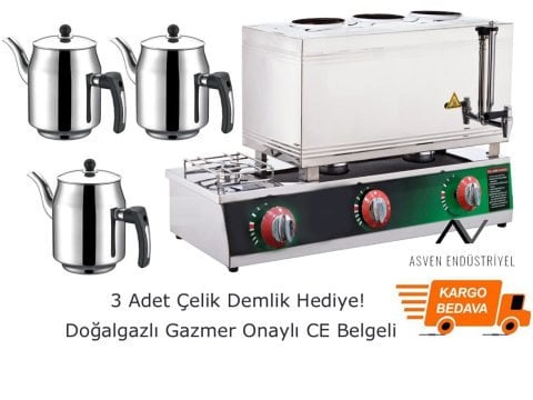 Doğalgazlı Çay Kazanı Sahibinden 3 Demlikli 40 Lt + 3 Demlik Hediye!