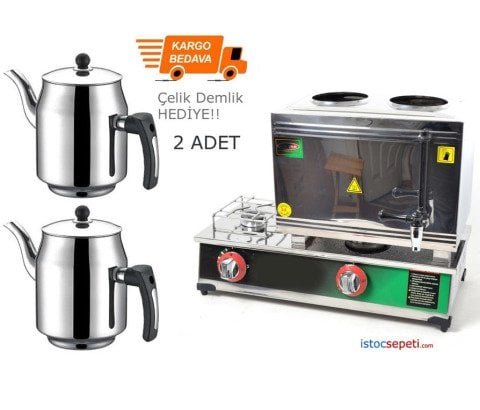 2 Demlikli Tüplü Çay Kazanları 20 Lt + 2 Adet Demlik