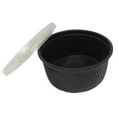 Çorba Kase Tırtıklı Siyah Plastik Kap+Kapak 16 OZ