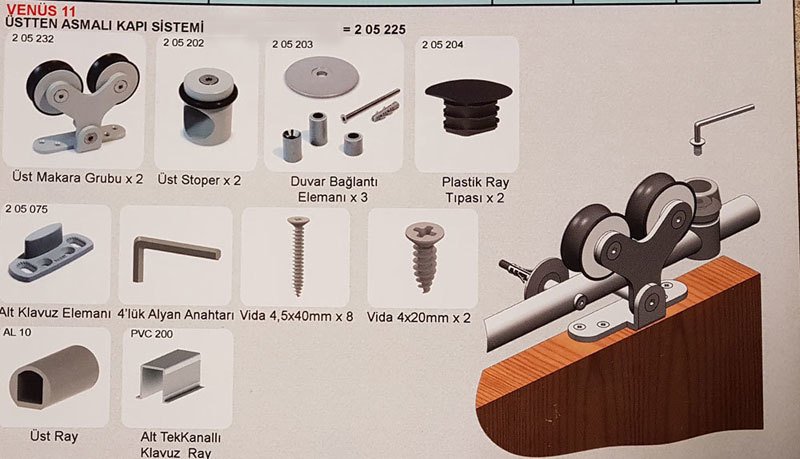 MEPA VENUS 11 SÜRME KAPI SİSTEMİ 80 kg. 2,5 mt RAYLI