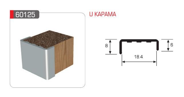 18 mm. ALÜMİNYUM U KAPAMA PROFİLİ ELOKSALLI 3 metre