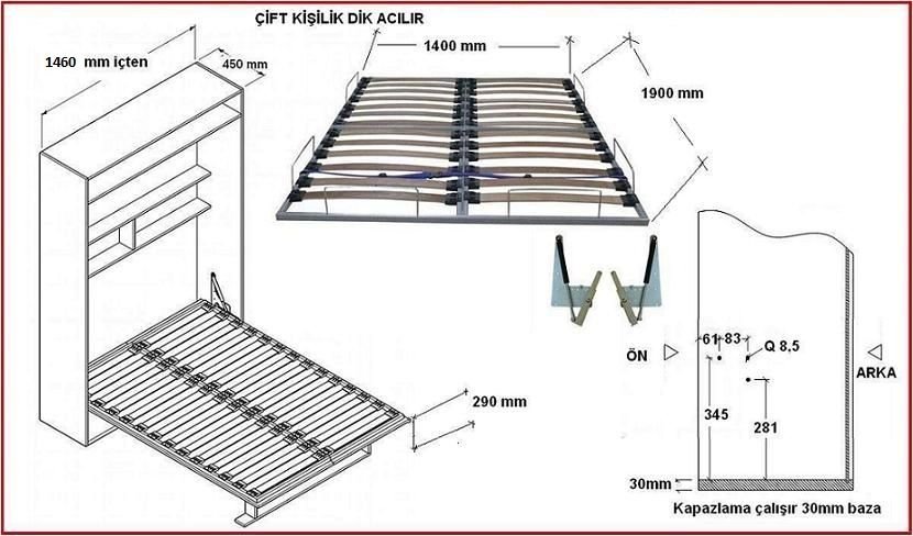 140*190 METAL KASALI ÇİFT KİŞİLİK DİK AÇILIR KATLANIR YATAK MEKANİZMASI 140*190(Sadece mekanizma ve pvc latalı metal kasa fiyatıdır.)