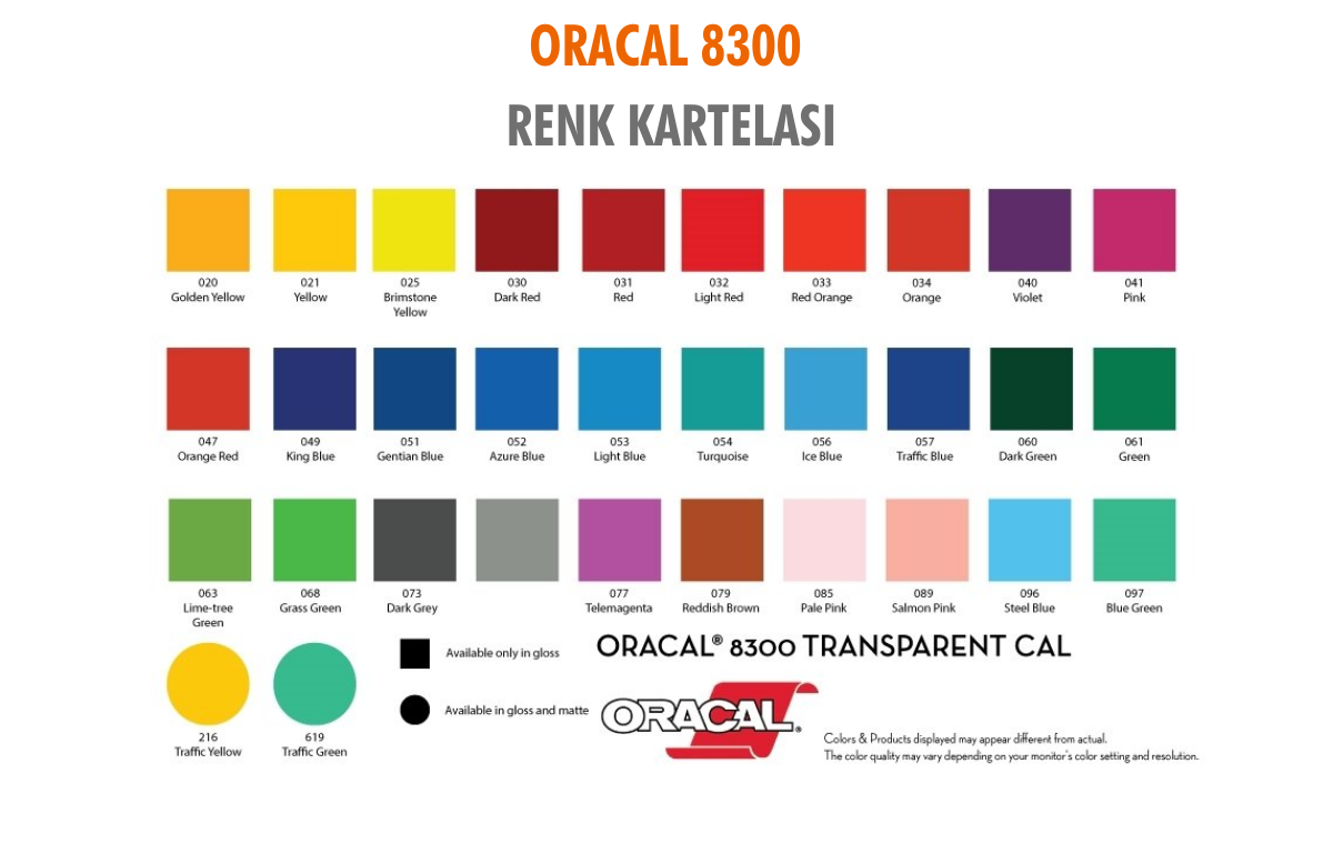 Oracal 8300 Renk Kartelası