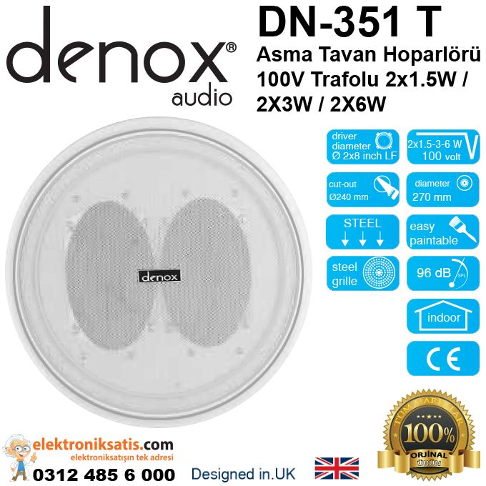 Denox DN-351 T Asma Tavan Hoparlörü 100V Trafolu
